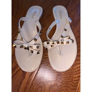 Nude and gold studded sandals